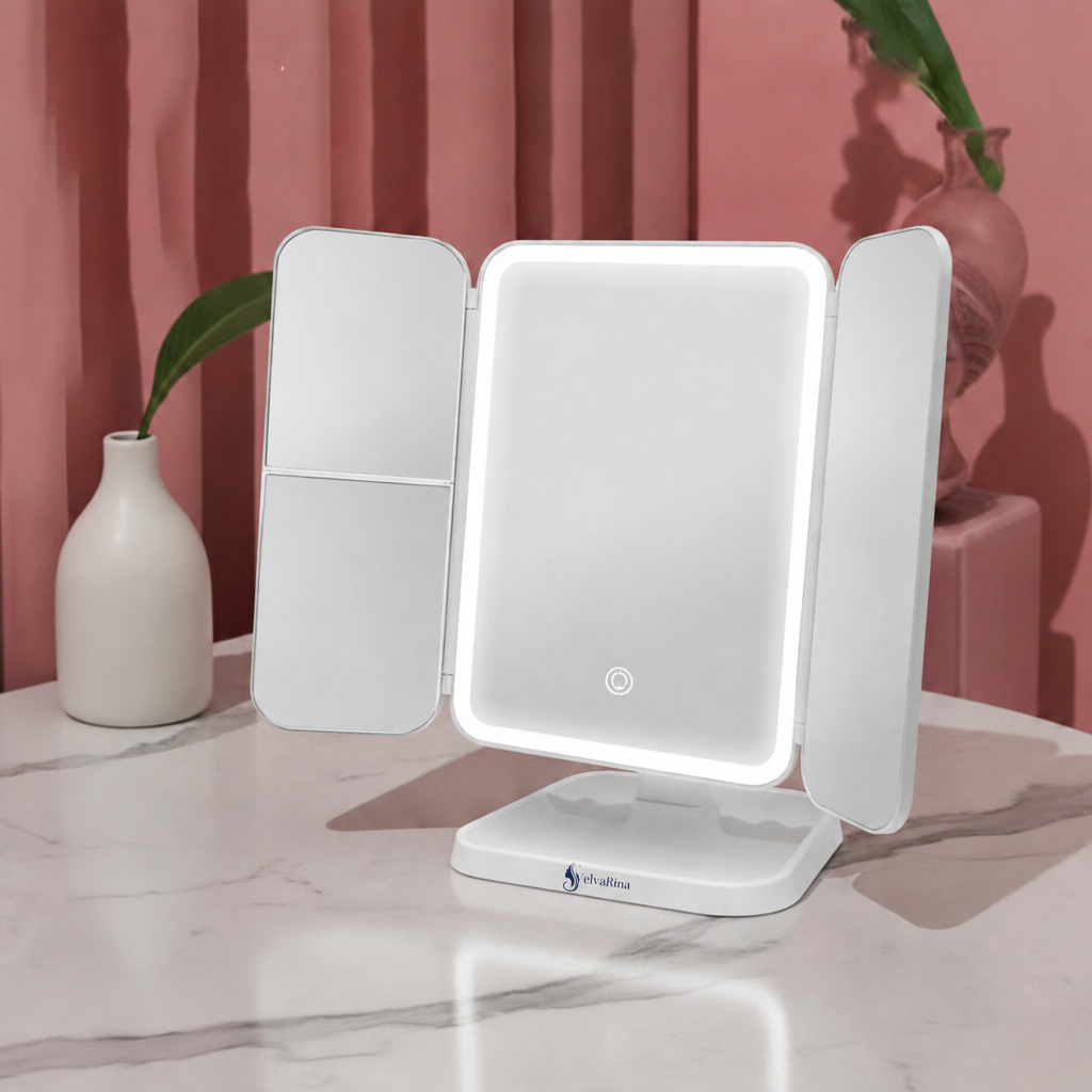 VelvaGlow™ Trifold LED Makeup Mirror