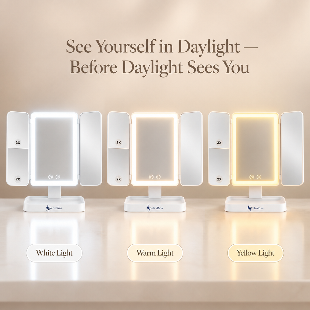 VelvaGlow™ Trifold LED Makeup Mirror